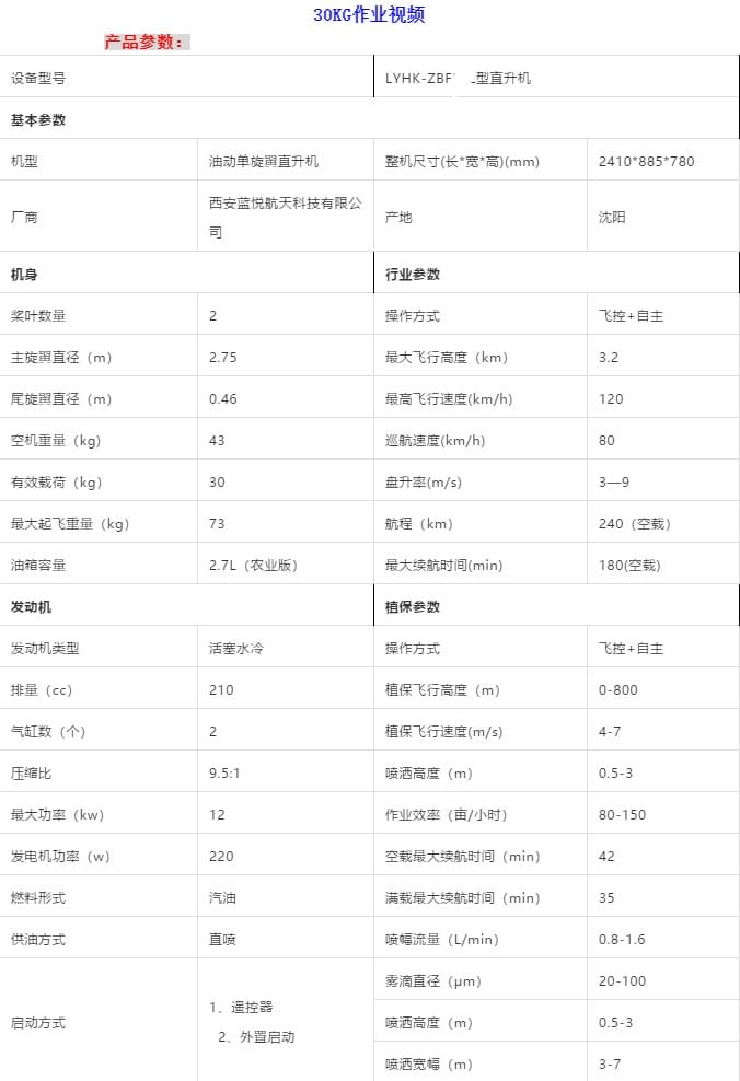 西安藍(lán)悅油動(dòng)無人直升機(jī)植保機(jī)